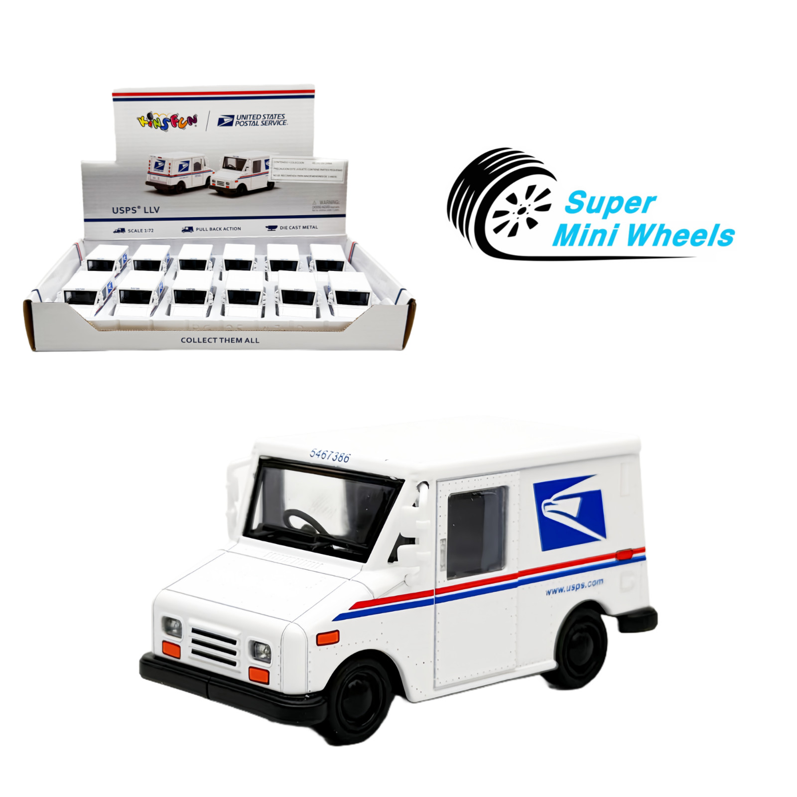 Kinsfun 1:72 USPS LLV Truck 2.5″ Diecast Metal Car