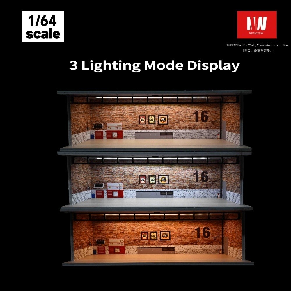 Diorama 1/64 Diecast Garage Showroom Model LED Parking Lot Model Display Case US
