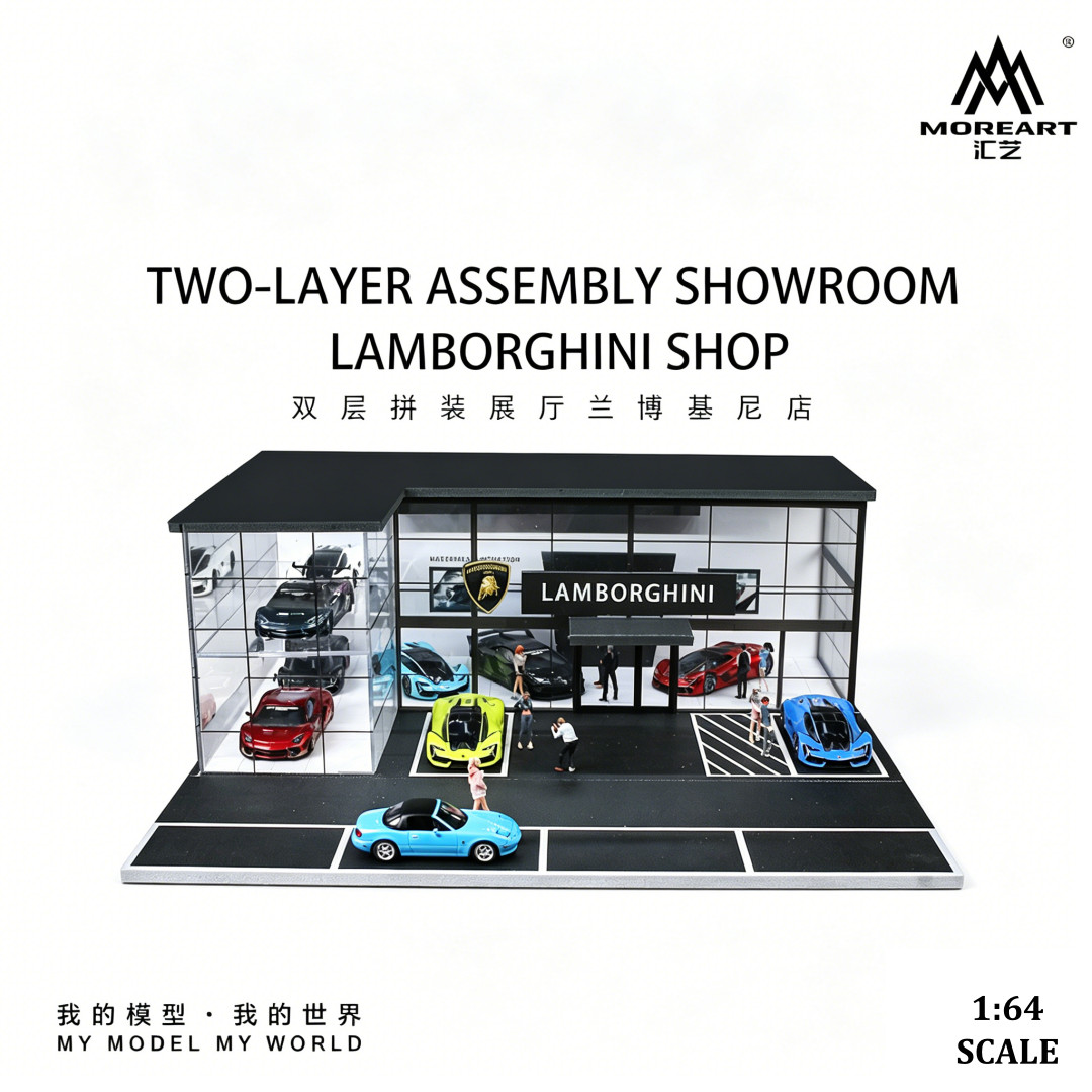 US Diorama 1/64 Diecast Garage Model LED Parking Lot Scene Display Case Building
