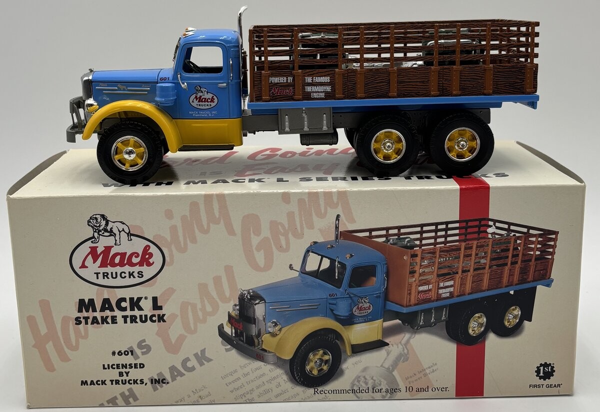 First Gear 19-3155 1:34 Scale Diecast Mack L Series Stake Truck with Engine Load