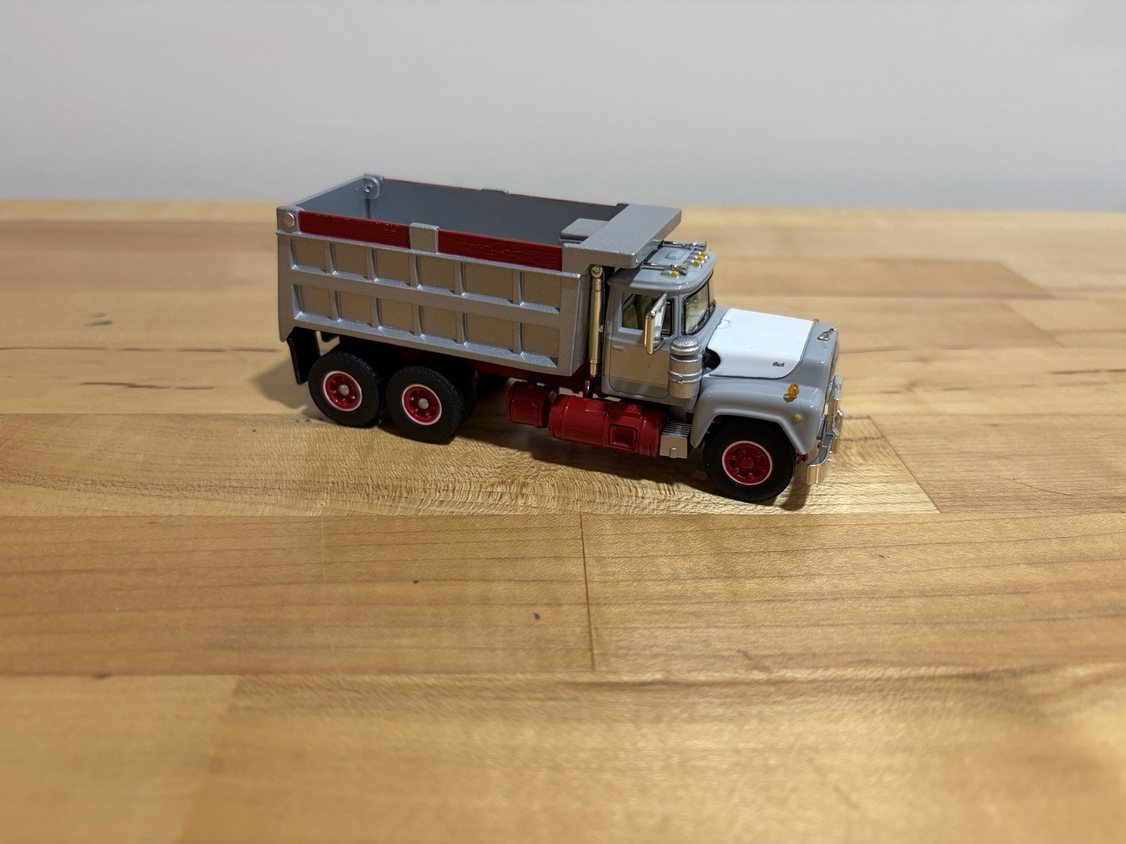 1/64 Mack R Model Dump Truck Silver & Red by First Gear
