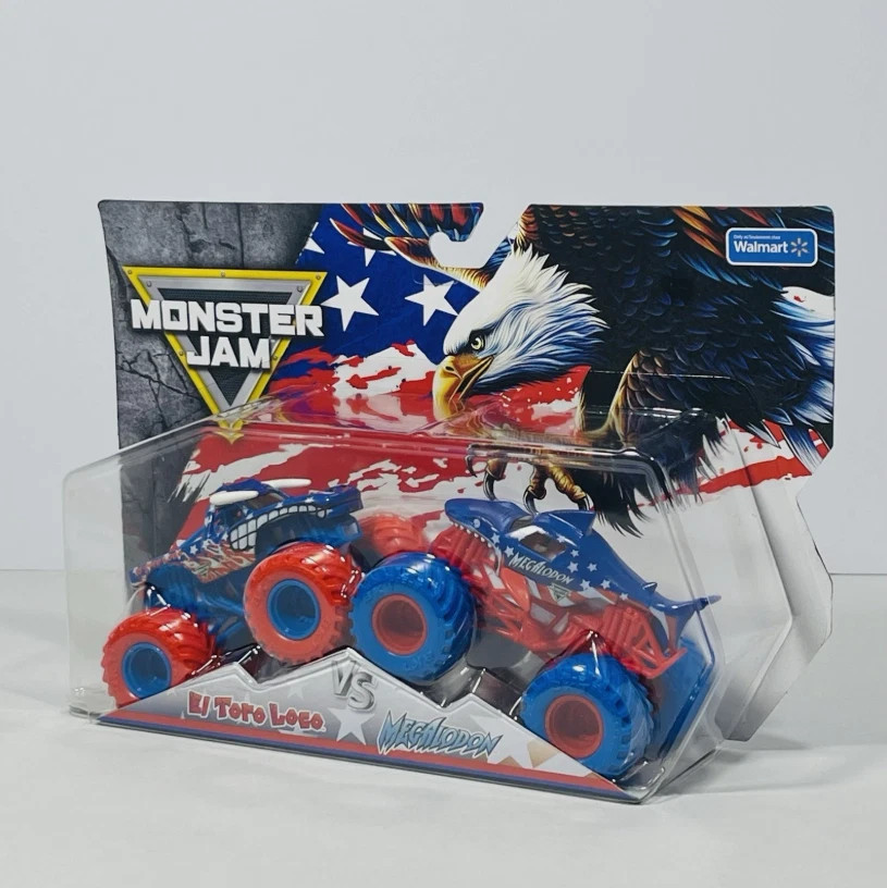 Monster Jam Stars And Stripes El Toro Loco VS Megalodon 1:64 Scale – New Sealed