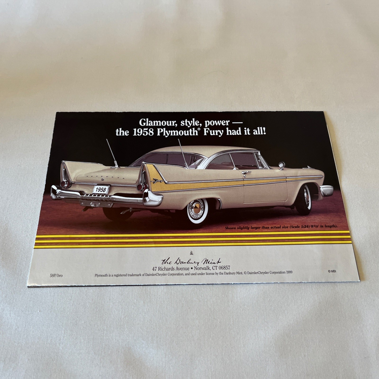 Danbury Mint 1958 Plymouth Fury Brochure Paperwork Only 1:24
