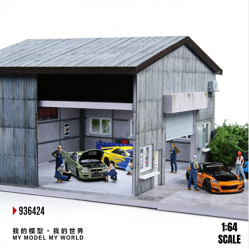 1/64 Diorama Diecast Garage Model LED Lighting Parking Lot Scene Display Case US