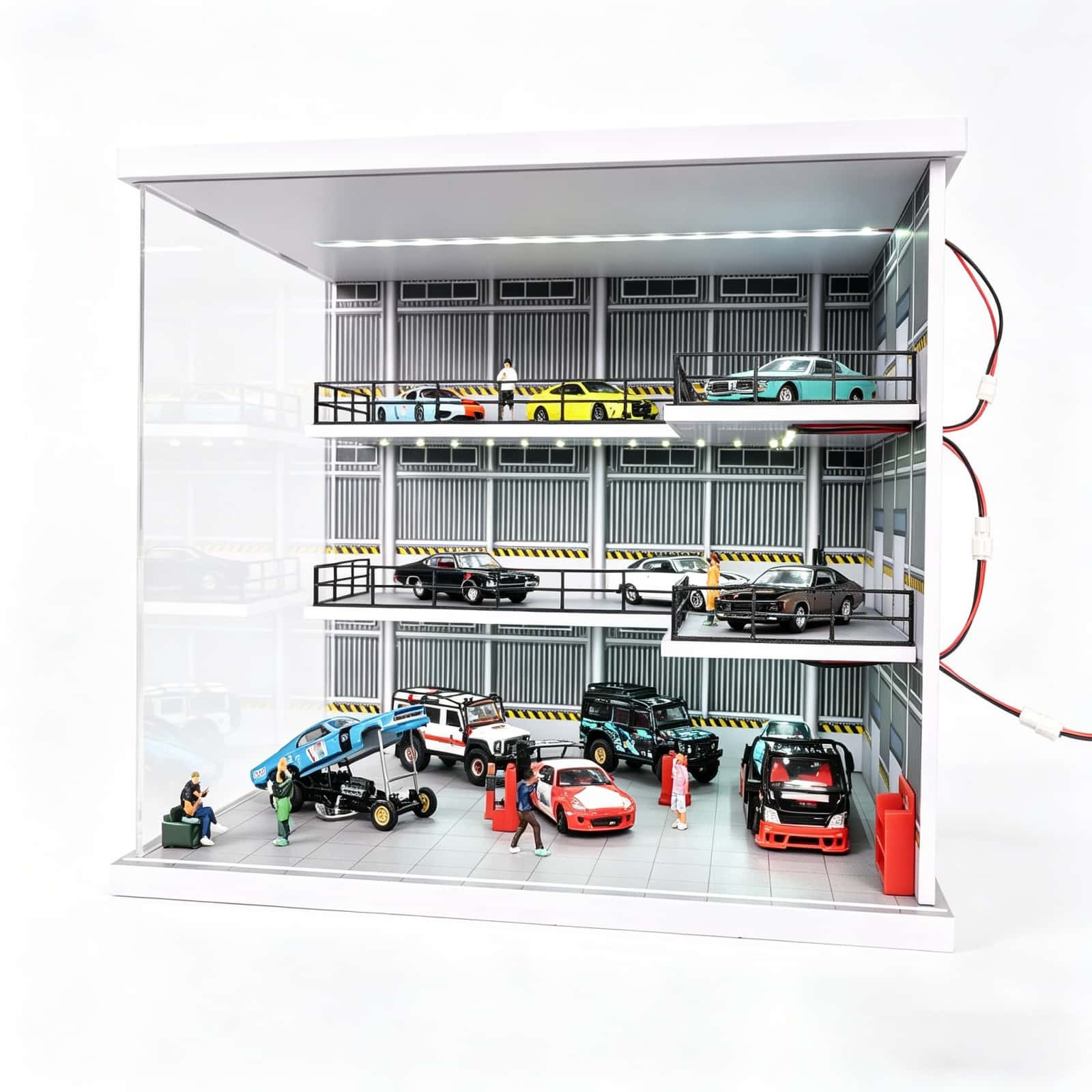 1/64 Diorama Diecast Garage Scene Street Building Parking Lot Model LED Light US