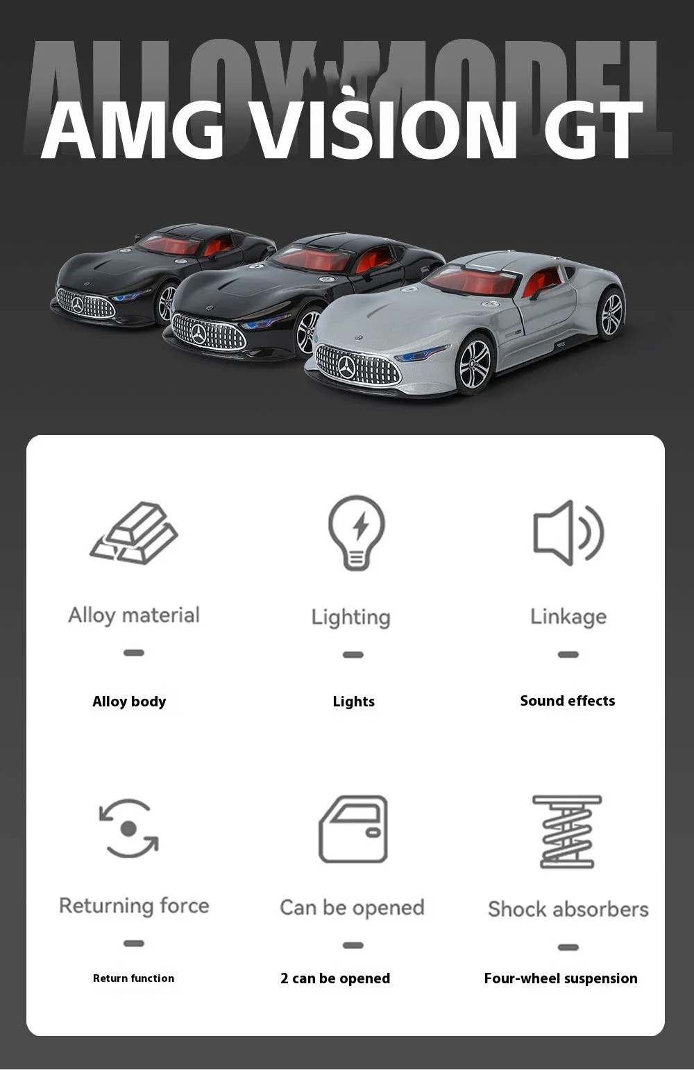 1: 24 Mercedes-Benz AMG alloy model car with sound and light sports car model