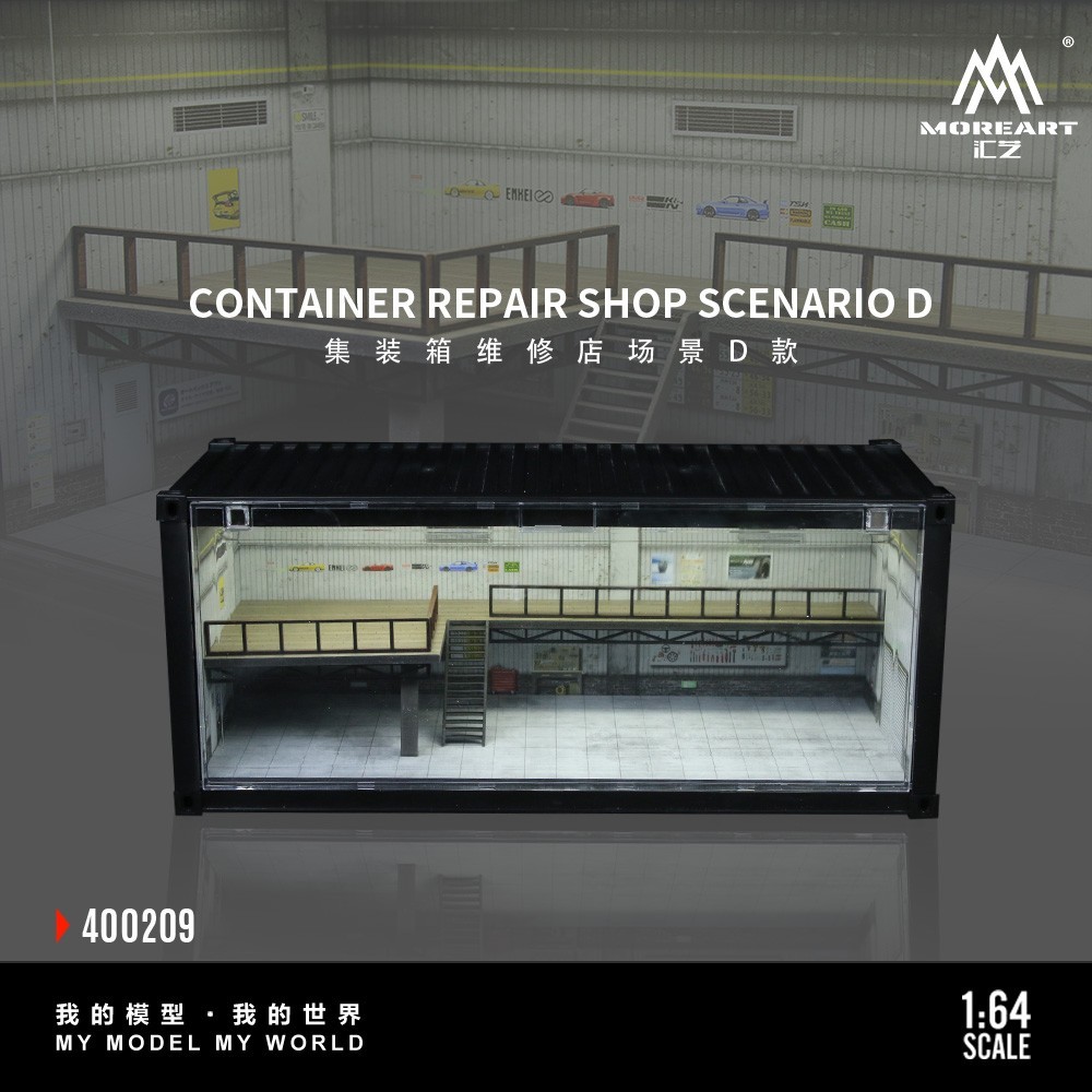 1/64 Diorama Diecast Model LED Garage Container Street Buildings Display Case