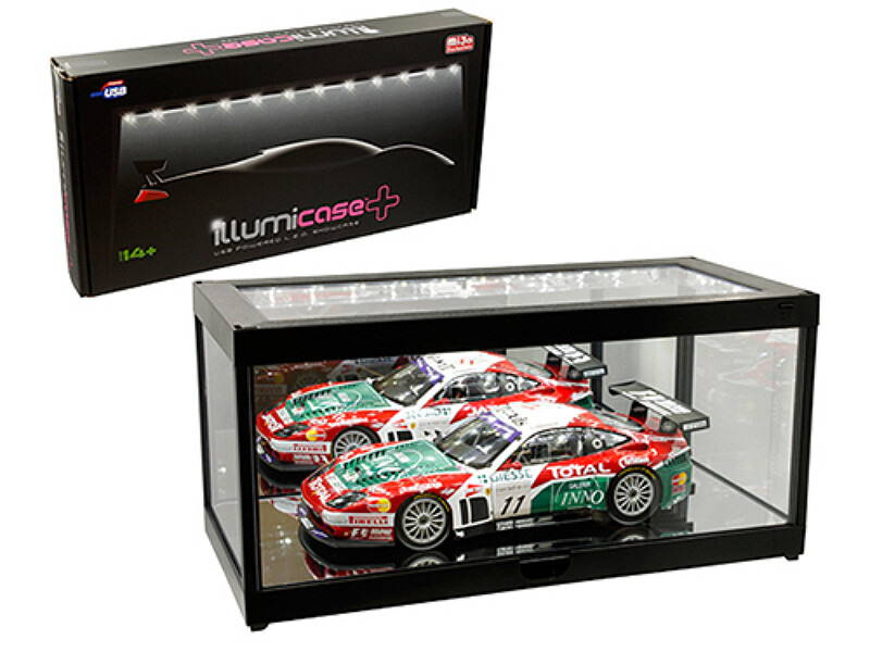 BLACK DISPLAY CASE W/LED LIGHTS & MIRROR BASE 1/24 1/18 BY ILLUMIBOX MJ7710 MBK