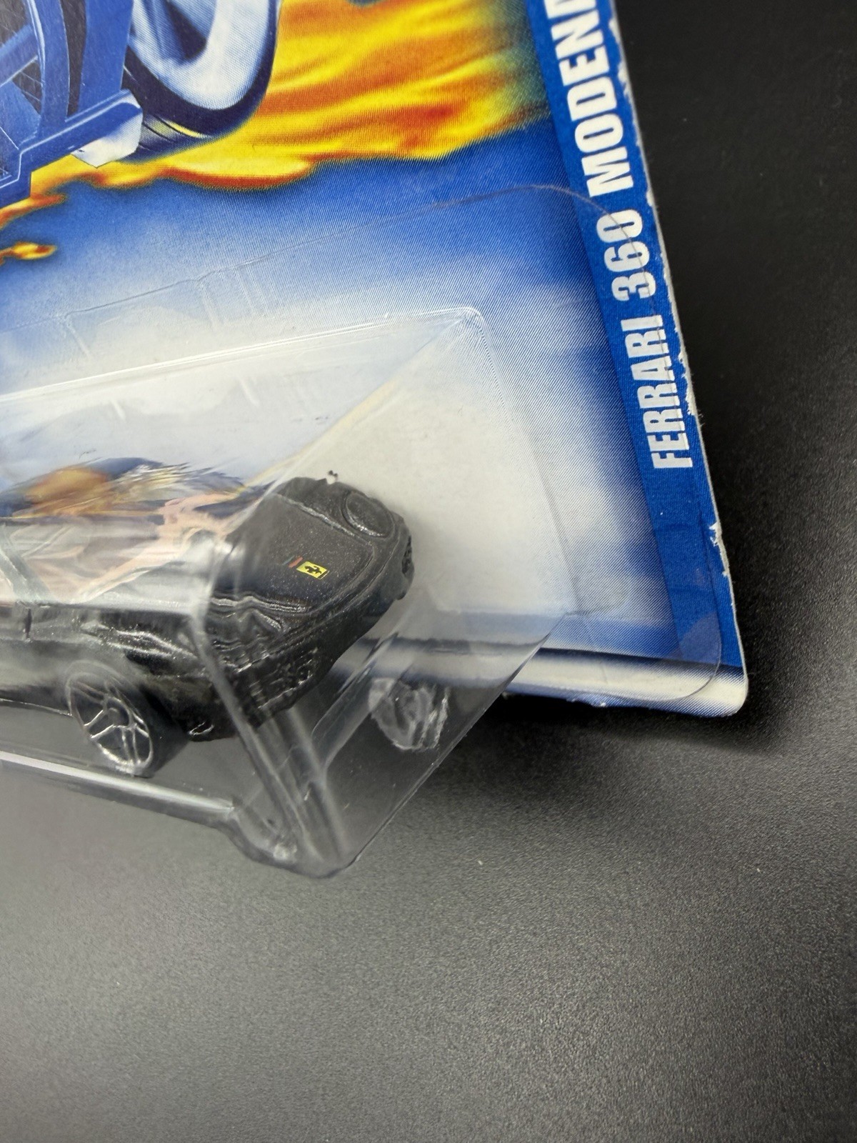 Hot Wheels Ferrari 360 Modena Black Tan 204 Vintage 2001 Blue Card NIP