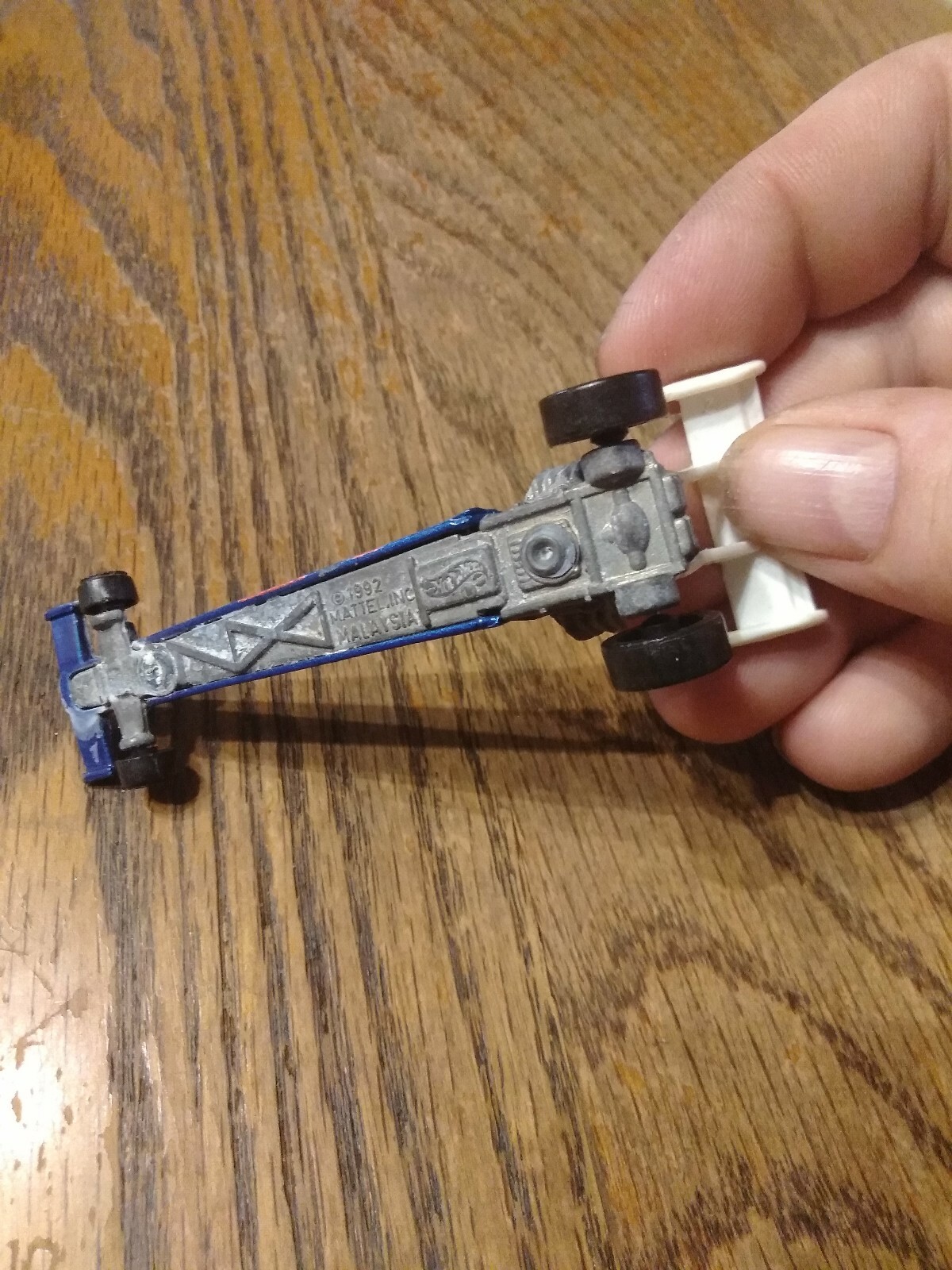 Hot Wheels Blue Race Team Dragster 1T/F w/5 Spoke Wheels Blue 1992 Malaysia