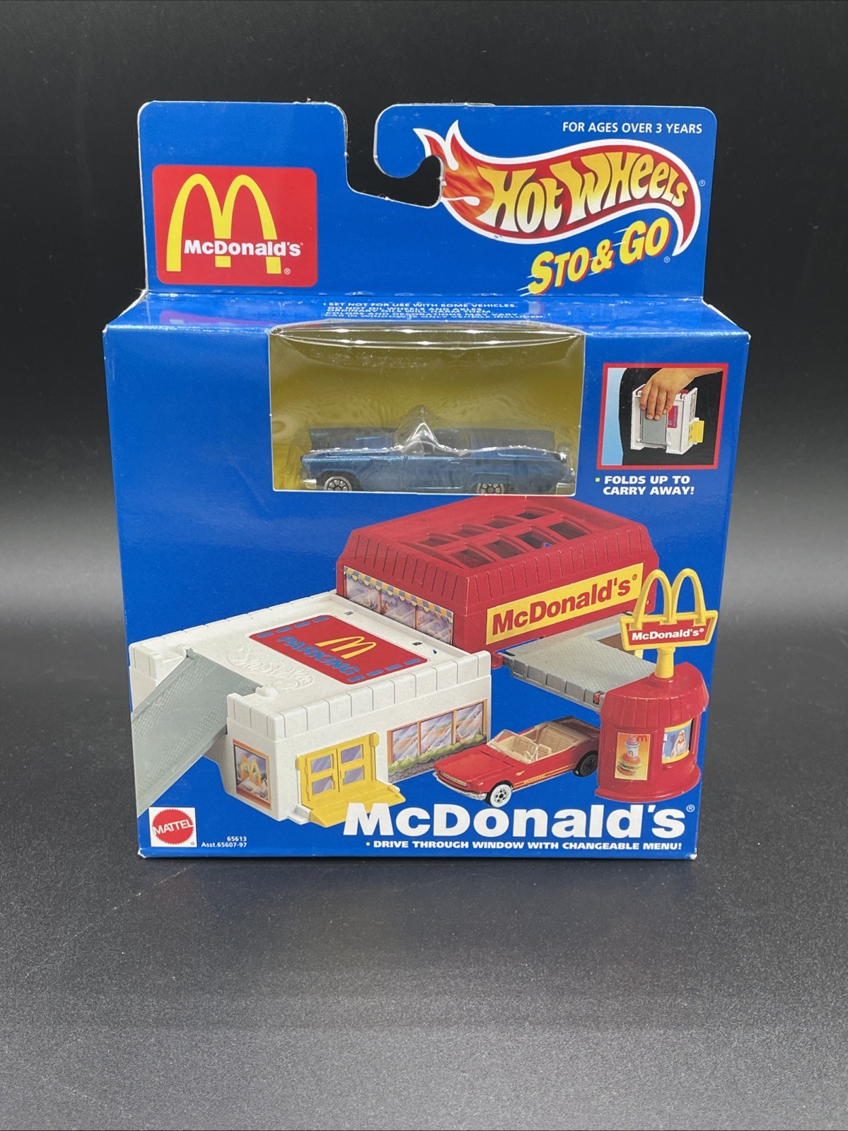 Hot Wheels Sto & Go – McDonald’s Drive Through Window with Menu – Blue Car 1995