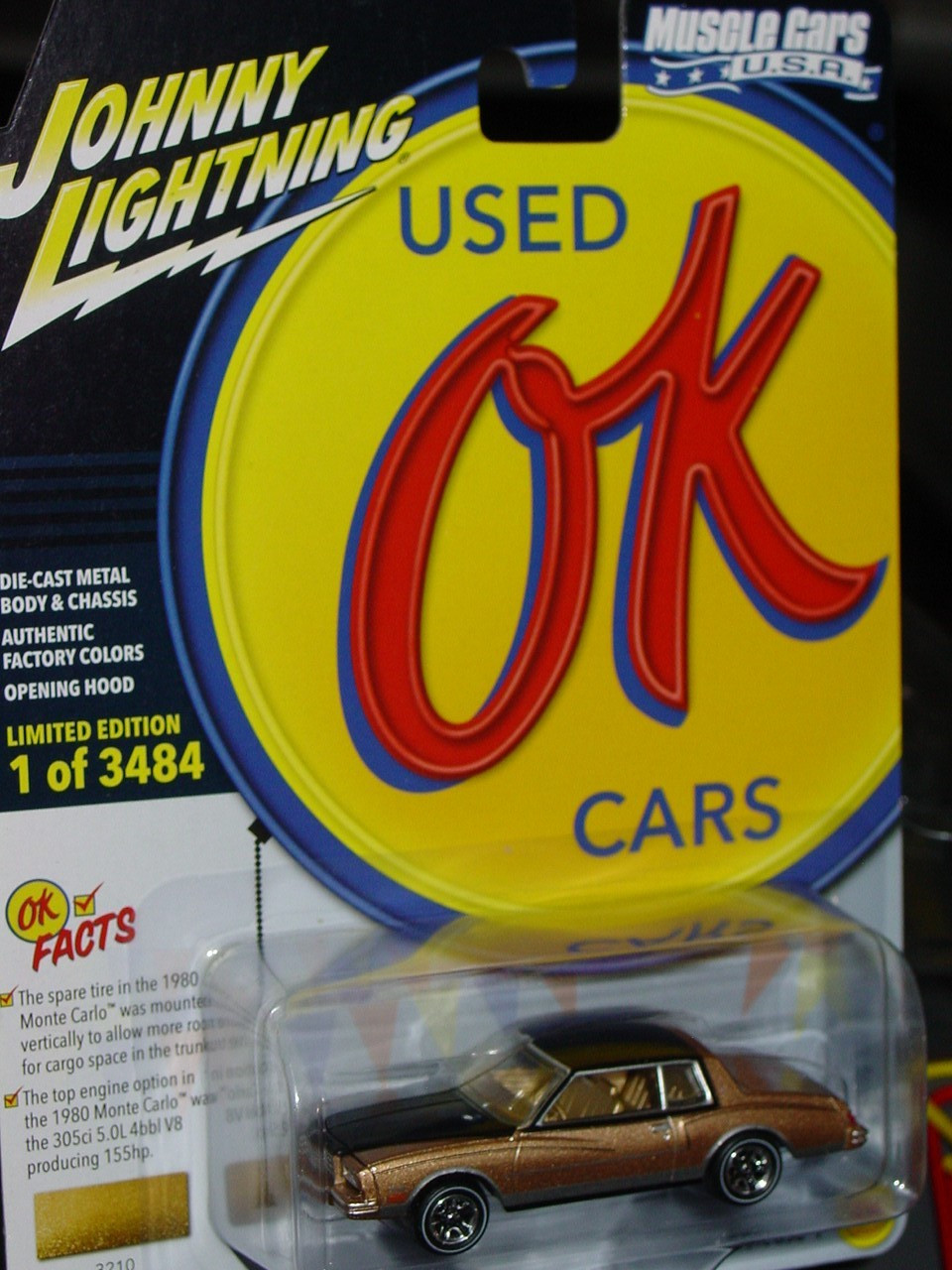 JOHNNY LIGHTNING 1980 CHEVY MONTE CARLO CLASSIC MUSCLE CAR -Black/Tan, MIP