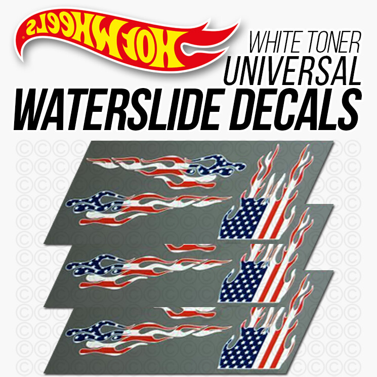 1/64 Scale USA FLAMES Custom White Toner Universal WaterSlide Decal Hot Wheelz
