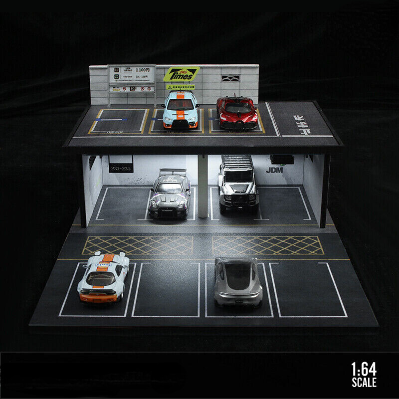 1/64 Diorama Car Garage Model LED Lighting Parking Lot Model Display Case US