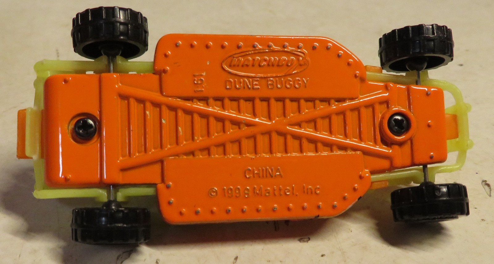 Matchbox Dune Buggy 1998 1:61 Die Cast & Plastic Fluorescent Orange Yellow Rail