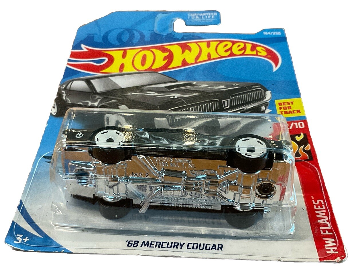 2019 Hot Wheels #164 HW Flames 2/10 68 MERCURY COUGAR Black Variant wWhiteSlotSP