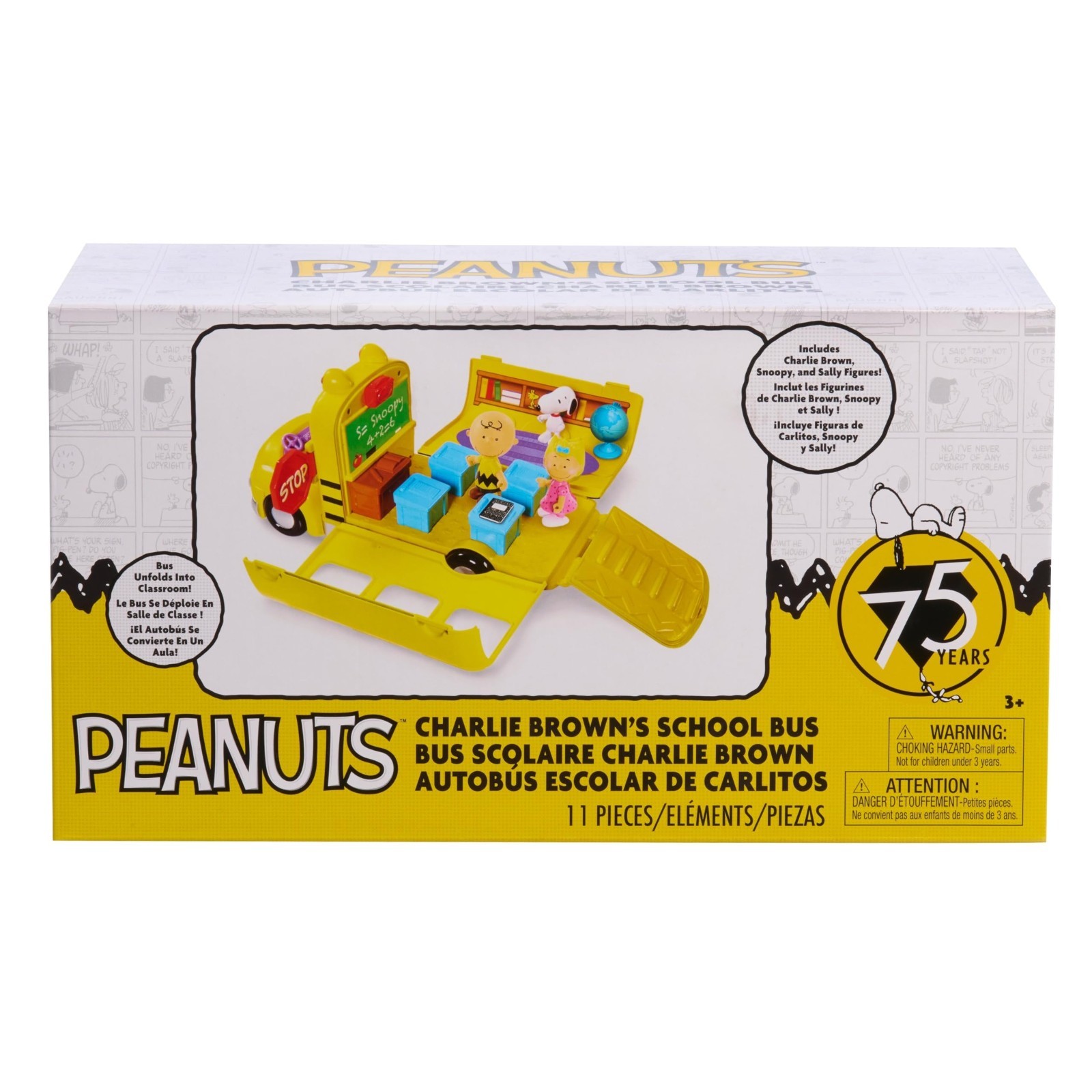 Interactive School Bus Toy Set – 11-Piece Charlie Brown, Snoopy & Sally Figures