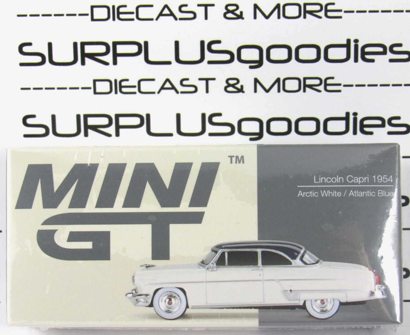 2024 Mini-GT Overseas Box Ed: Arctic White/Atlantic Blue 1954 LINCOLN CAPRI #631