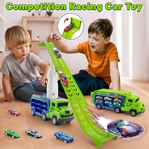 BainGesk Truck Toys Car for 3, 4, 5, 6 Years Old Boys, Carrier Race Truck Toy…