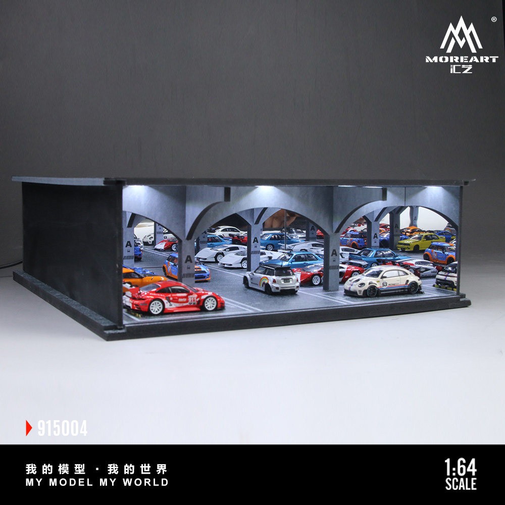 More Art Diorama 1:64 Car Garage Model LED City Parking Lot Scene Building Model