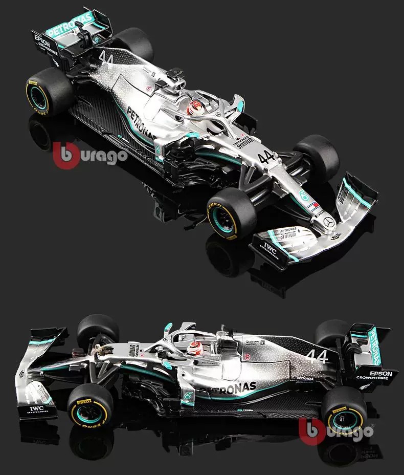 BBurago 1:43 MERCEDES AMG F1 W10 EQ POWER+ #44 Lewis Hamilton Helmet Edition
