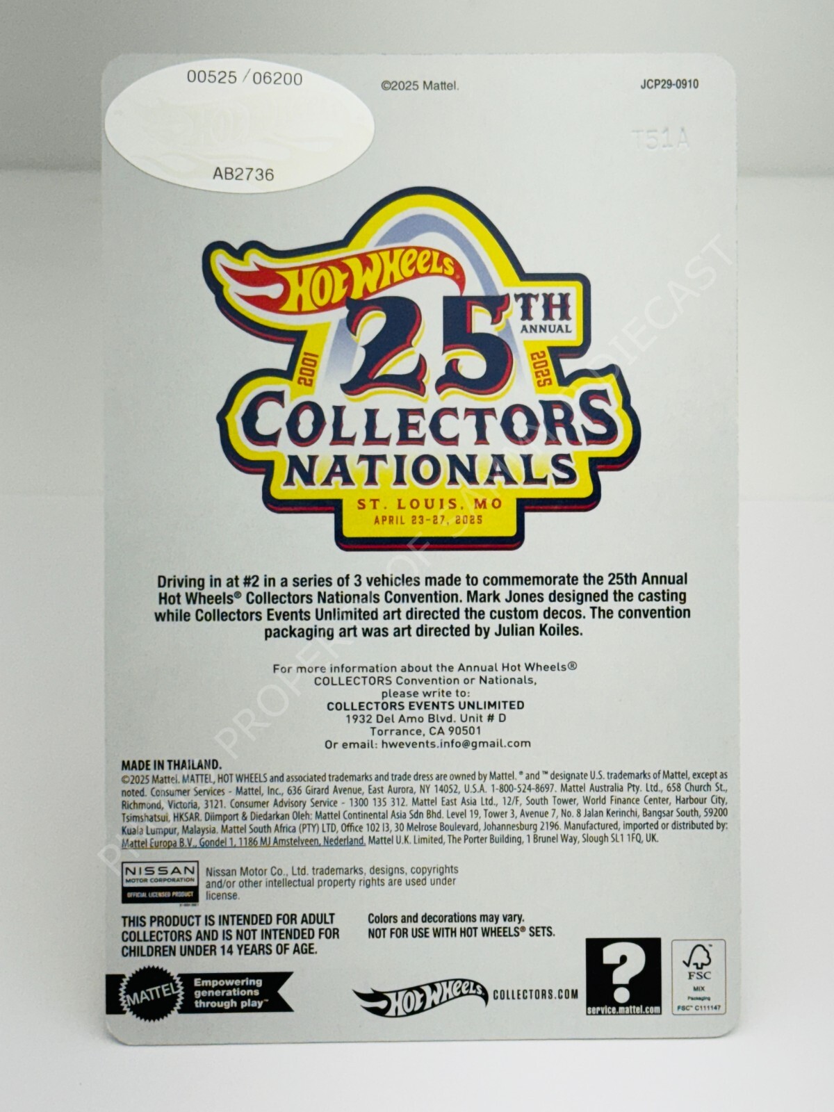Hot Wheels 2025 25th Annual St Louis Nationals NISSAN 240SX S14 #525/6200 NEW !