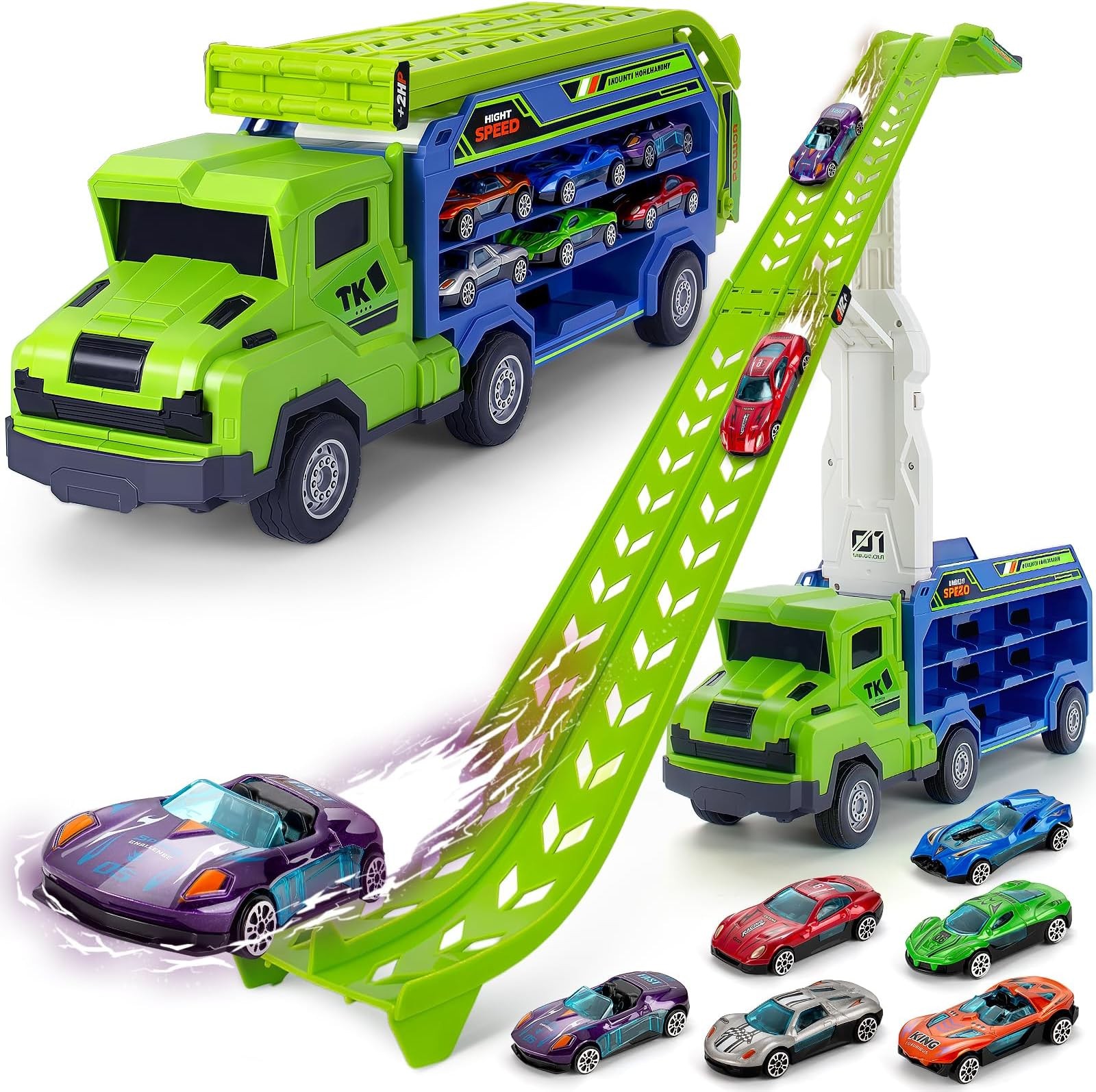BainGesk Truck Toys Car for 3, 4, 5, 6 Years Old Boys, Carrier Race Truck Toy…