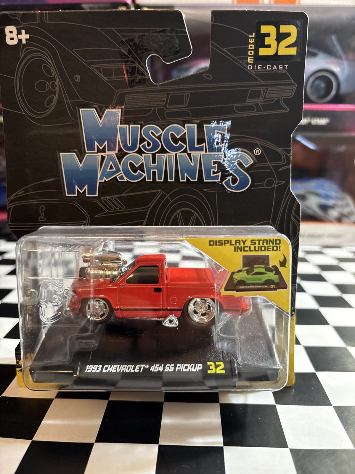 MUSCLE MACHINES 1:64 1993 CHEVY 454 SS RED PICK TRUCK W/ BLOWER & BED COVER NEW!