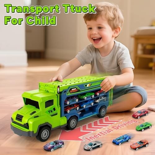 BainGesk Truck Toys Car for 3, 4, 5, 6 Years Old Boys, Carrier Race Truck Toy…