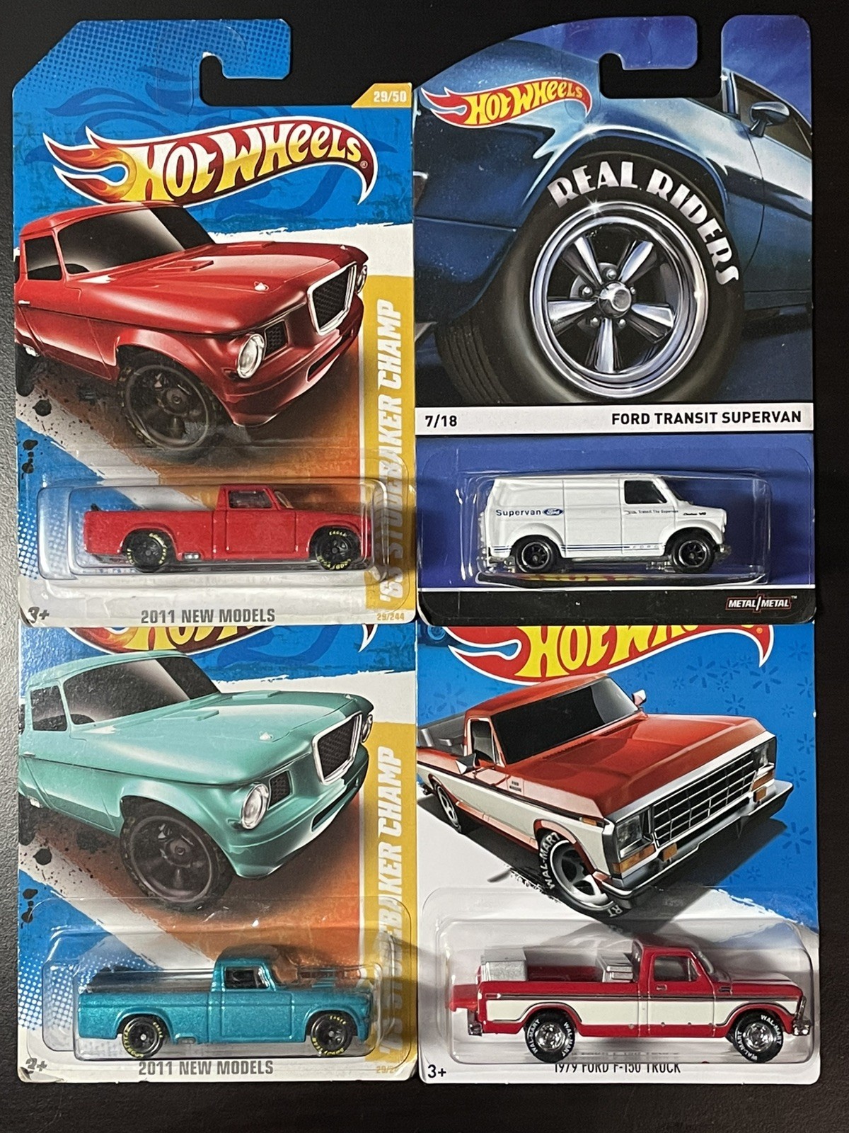Hot Wheels Truck Mix (4) 63 Studebaker Champ, Ford Transit Supervan, Ford F-150