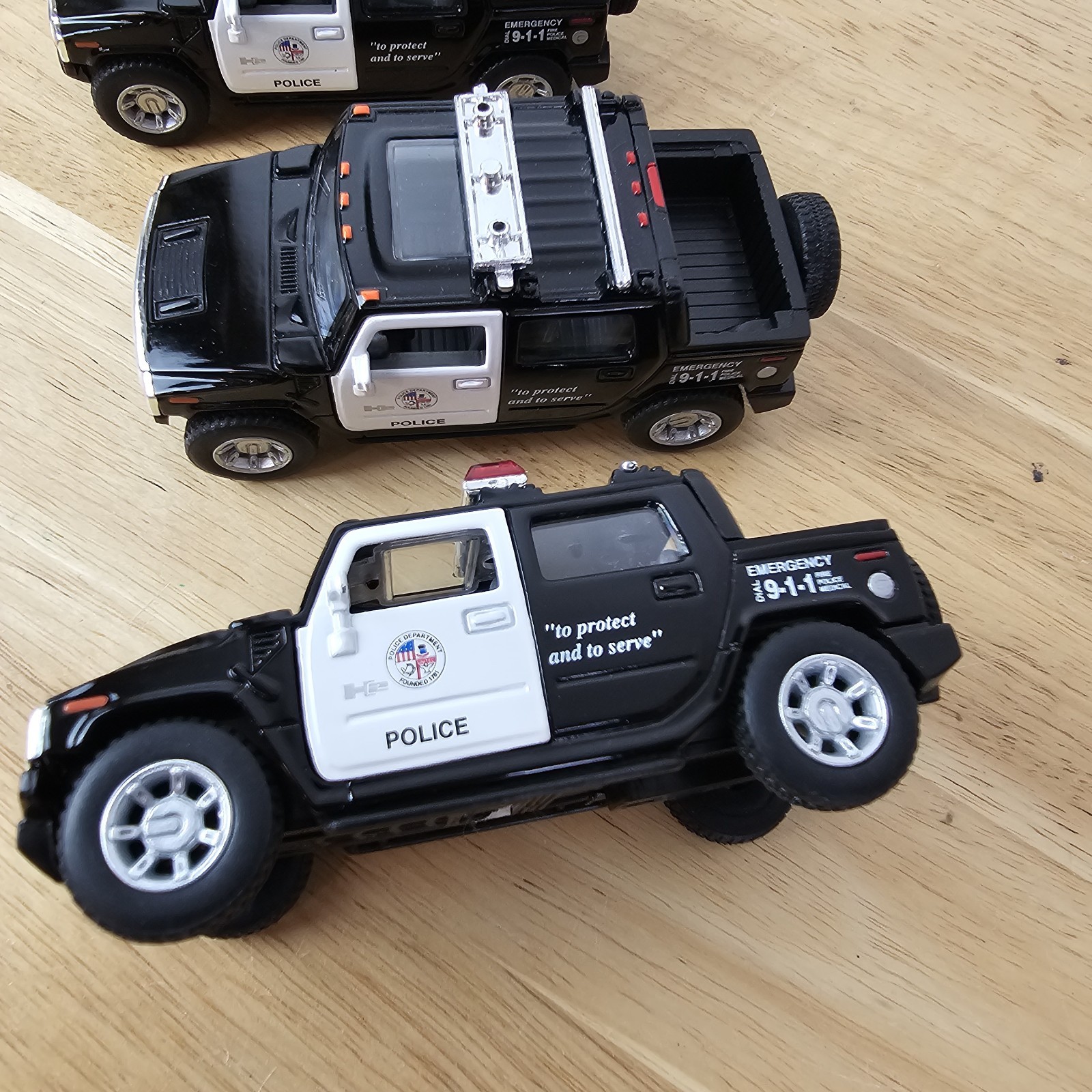 Kintoy Die-Cast Lot 3 Police Cars Trucks Black White “To Protect and to Serve”
