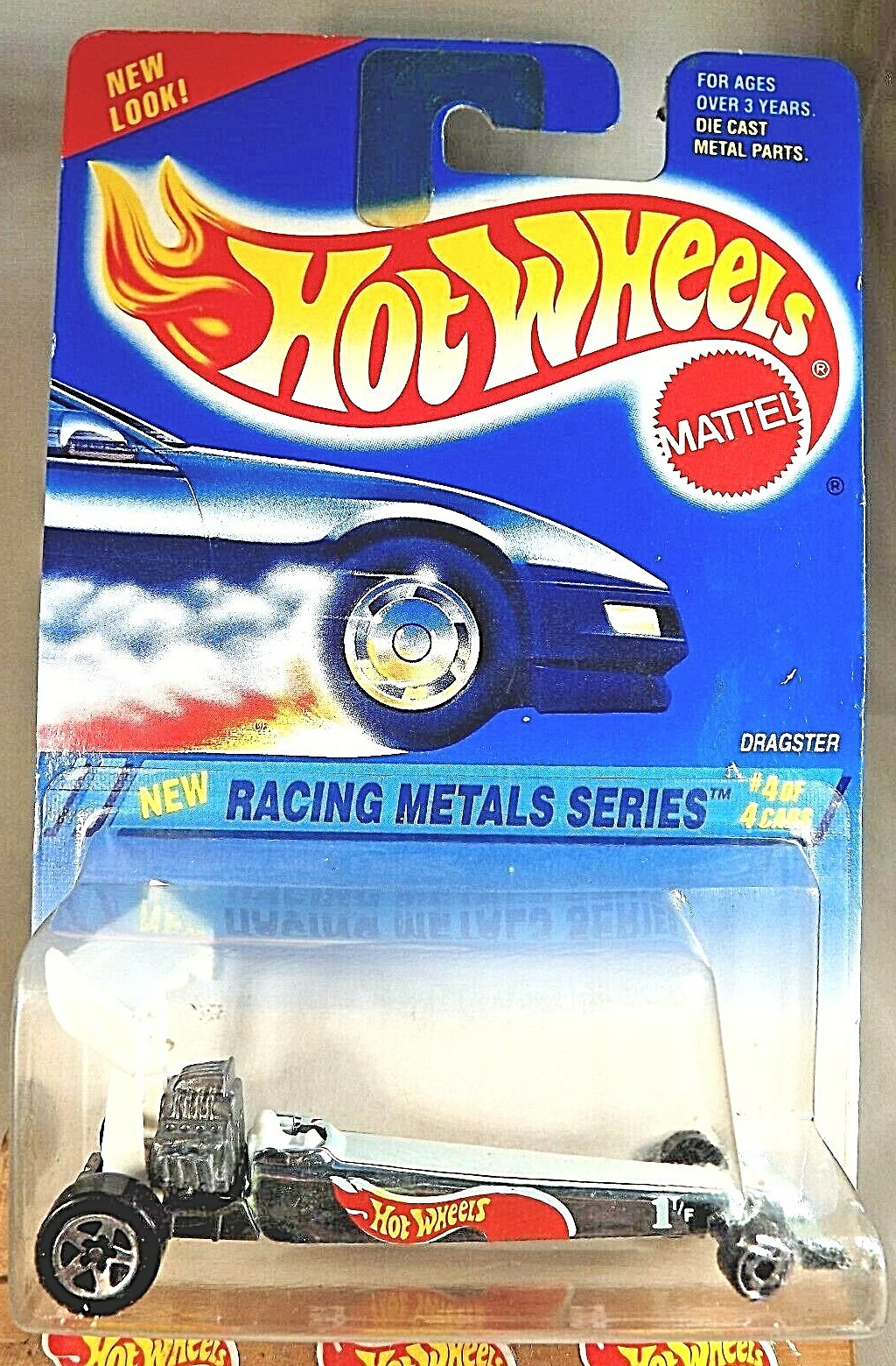 1995 Hot Wheels #340 Racing Metals Series 4/4 DRAGSTER Chrome White-Wing w5-MWSp