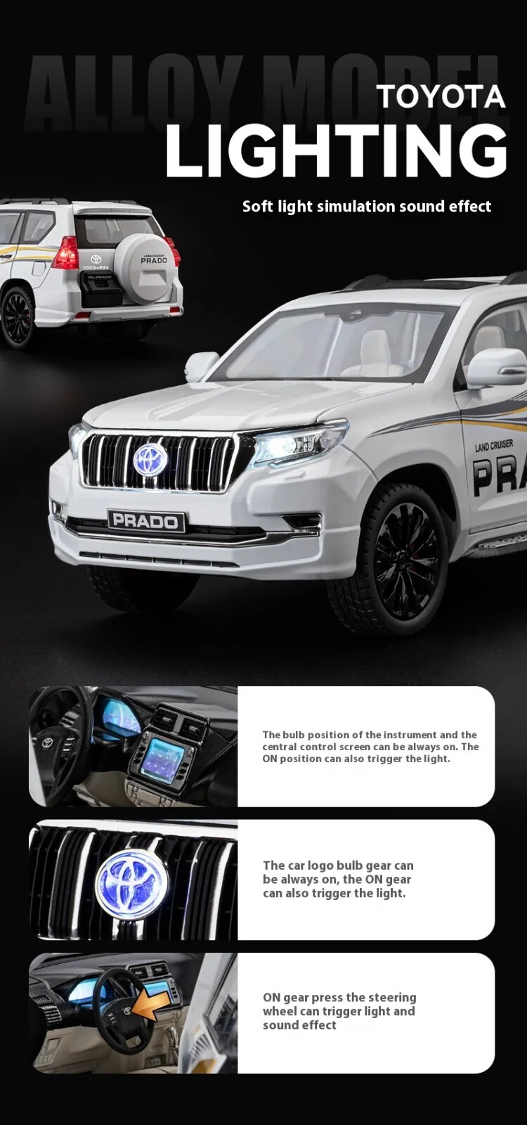 1/18 Toyota Land Cruiser Prado GX White Diecast Model Car Gifts For Friends