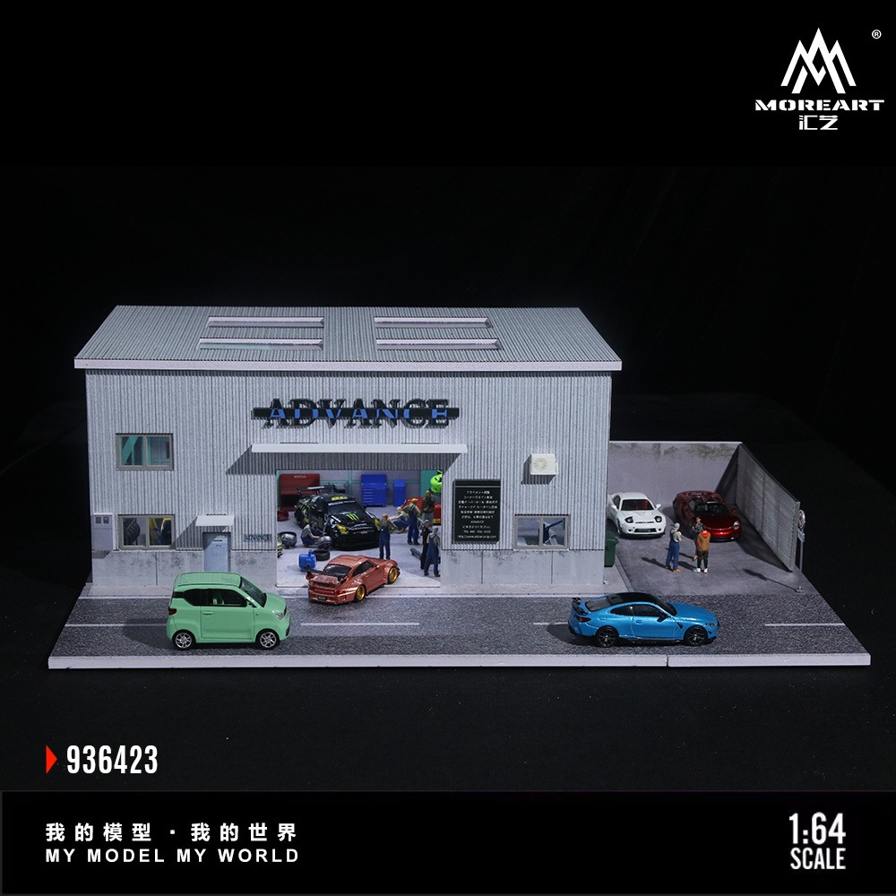1/64 Diorama Diecast Garage Model LED Japanese Parking Lot Scene Display Case US
