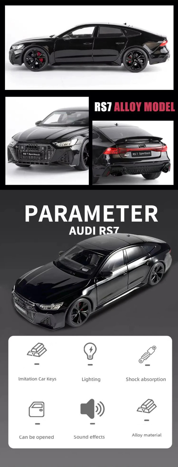 1:18 Audi RS7 Sportback Alloy Diecast Model Car Collectible Miniature Toy Birthd