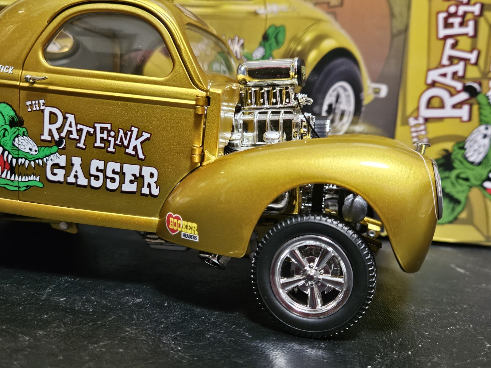 ACME 1:18 SCALE 1940 WILLYS RAT FINK NHRA GASSER. SEWER GREEN!  #A1800919 NEW!!