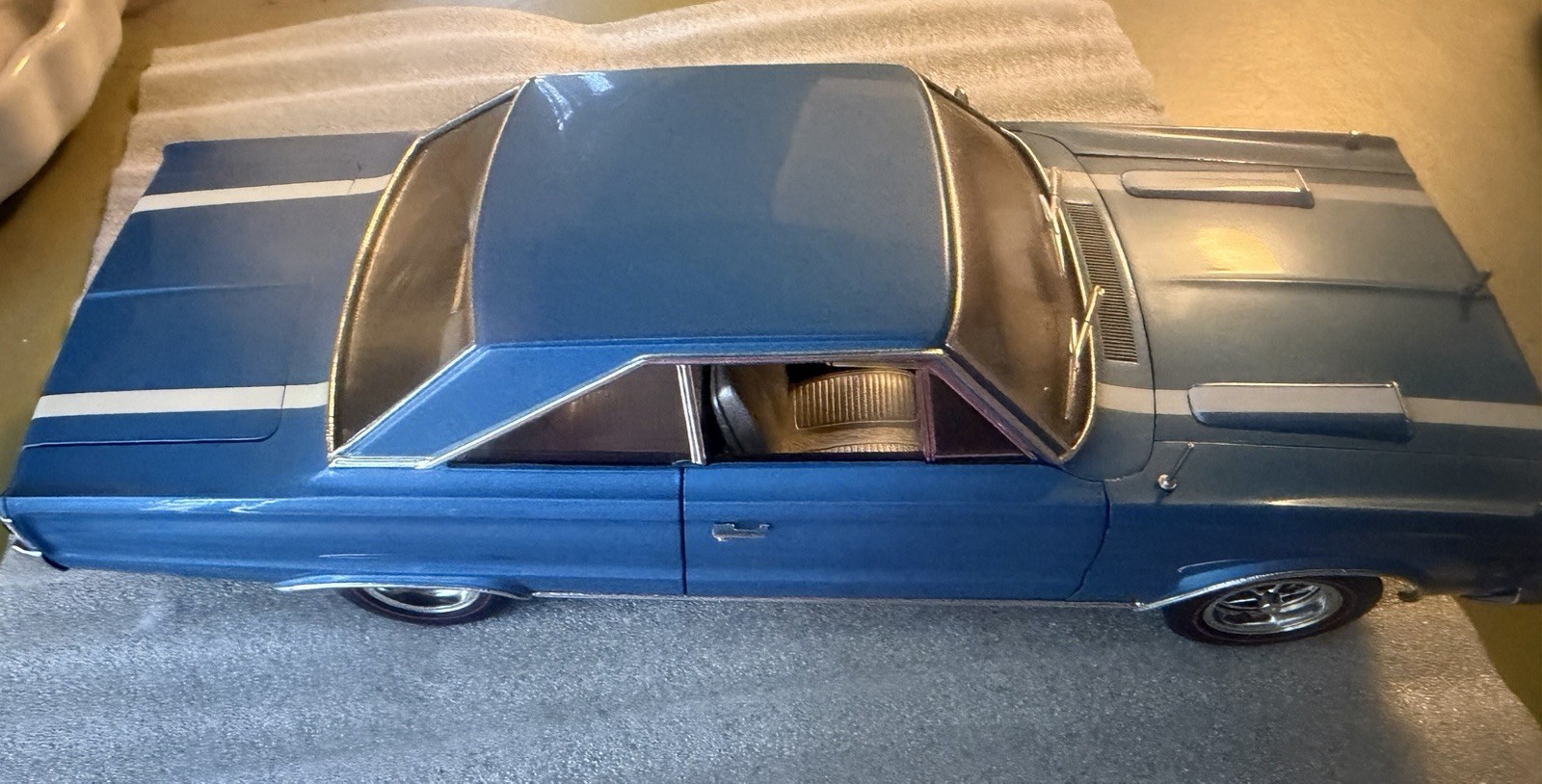 Plymouth Diecast Model Car Blue w/ White Stripes Opening Doors License Plate