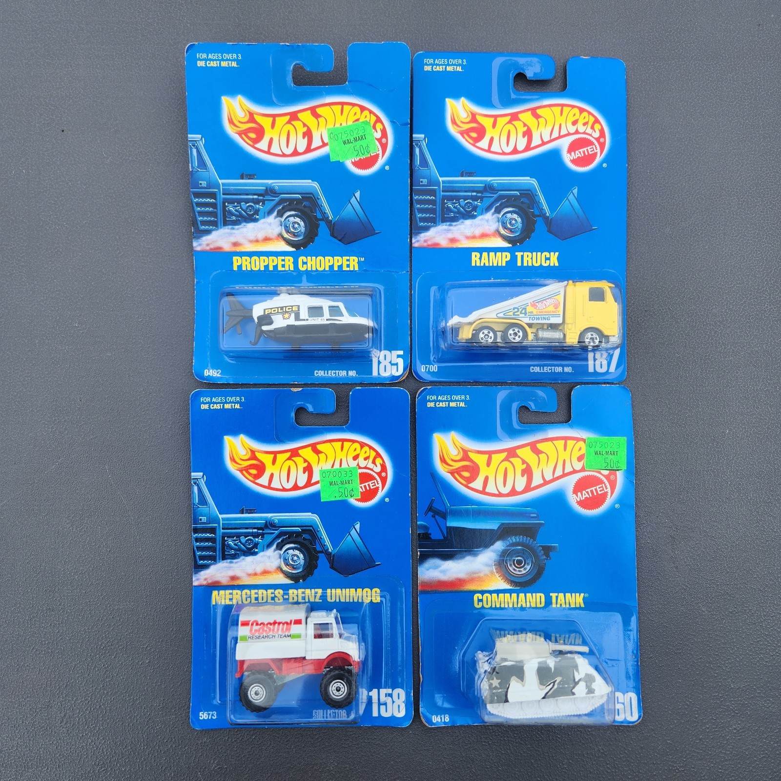 Lot Of 4 Miscellaneous Hot Wheels Blue Card 1:64 Die Cast #158, #160, #185, #187