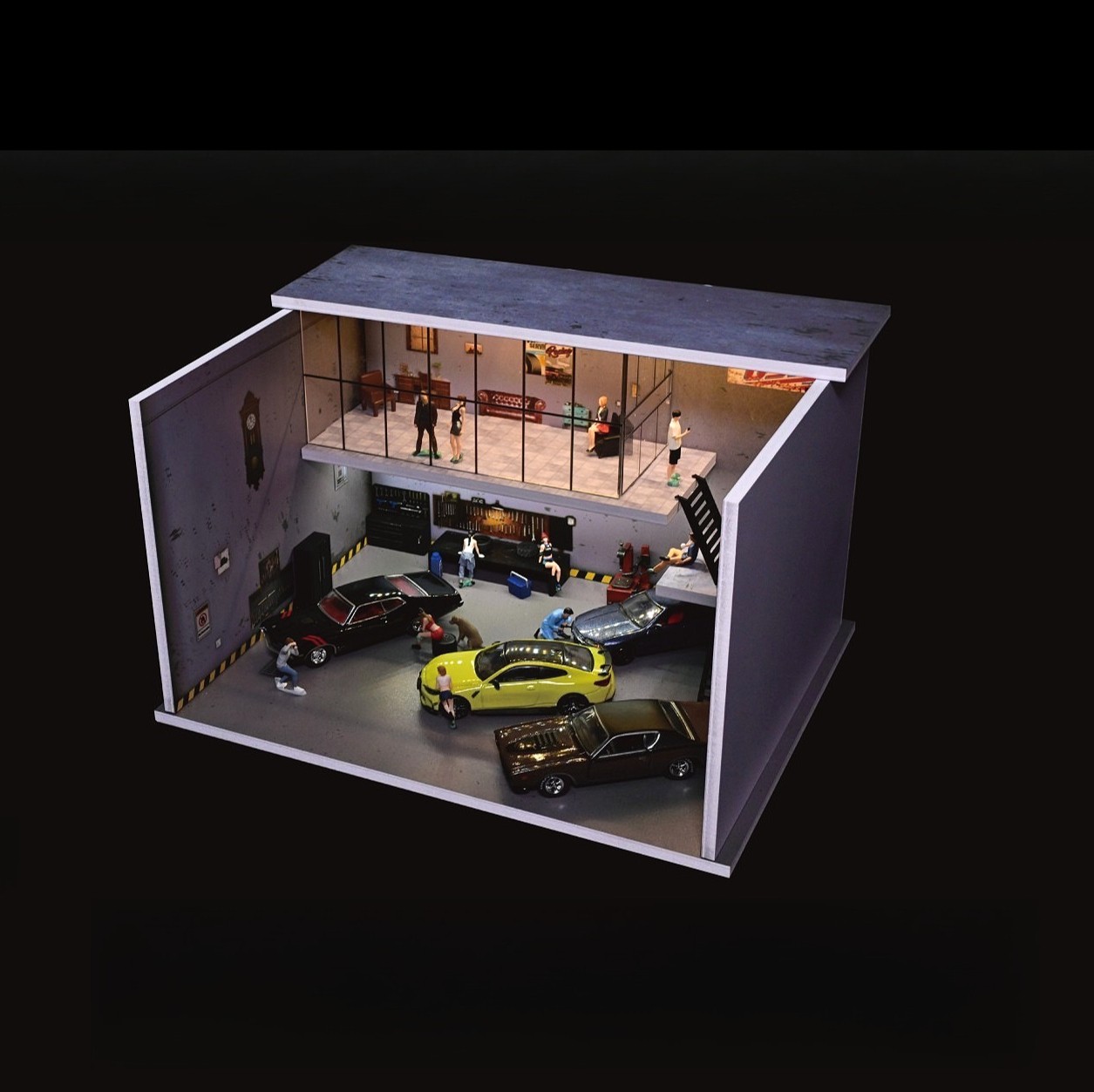 Diorama 1/64 Diecast Car Garage Model LED Lighting Parking Lot Display Case US