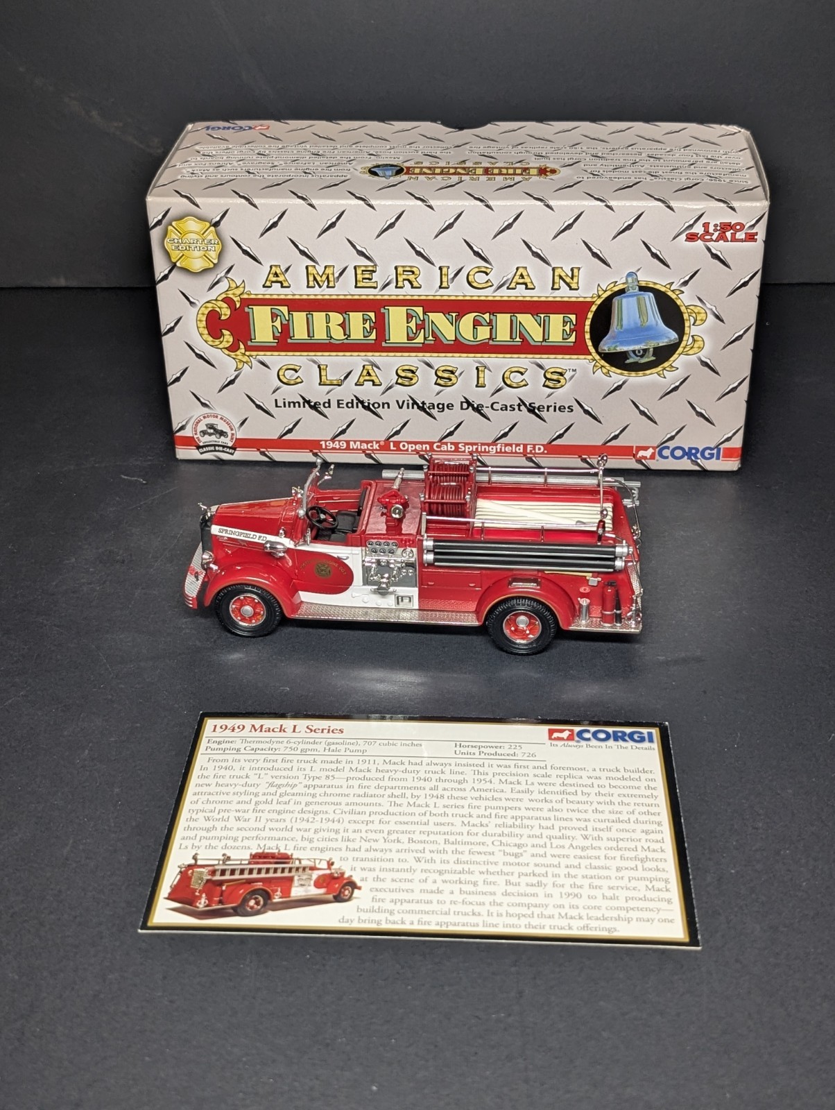 2005 CORGI American Fire Engine Classics 1949 Mack L Open Cab Springfield F.D.
