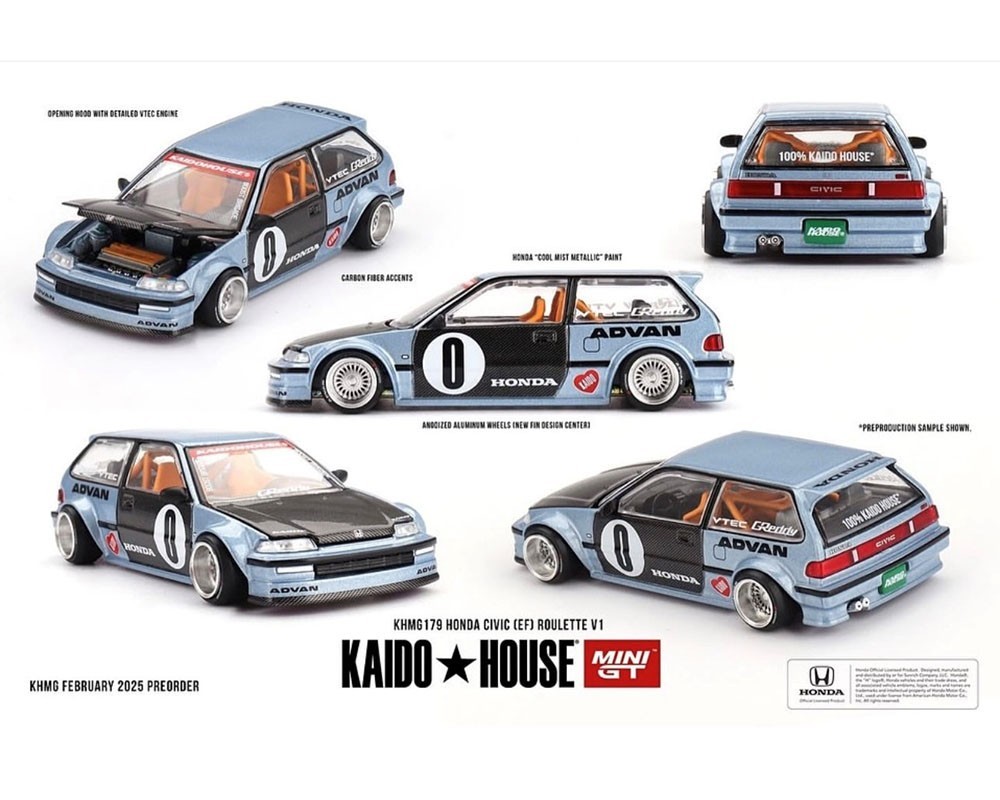 Kaido House x Mini GT Honda Civic (EF) Kaido Roulette V1 Light Blue #179 1/64