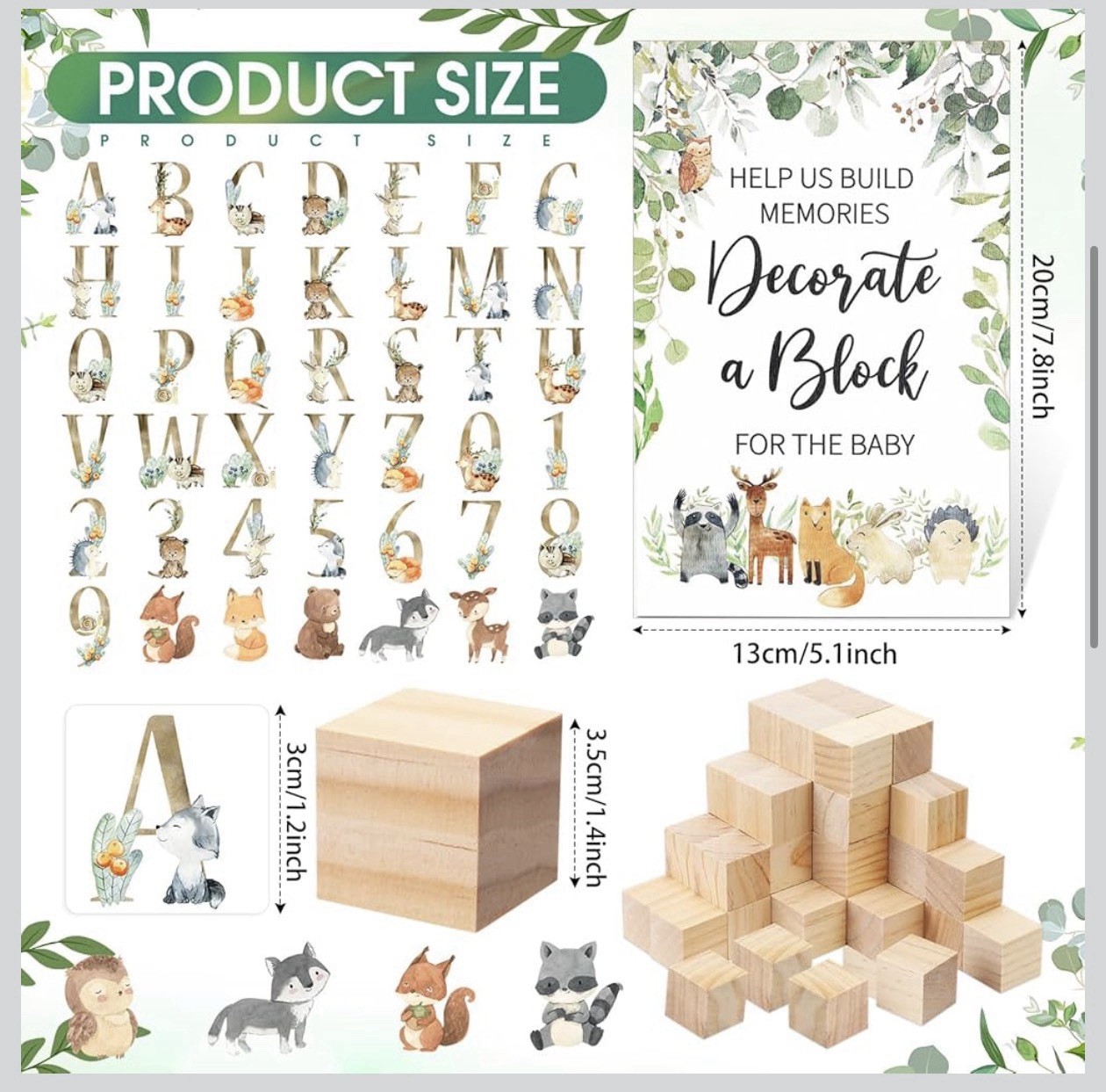 471 pcs Wooden Baby Blocks for Baby Shower Game Kit DIY Decorate a Block Sign