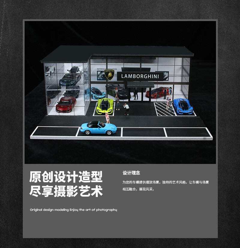 Diorama 1/64 Die-Cast Car Garage Model LED Car Exhibition Showroom Scene Gift US