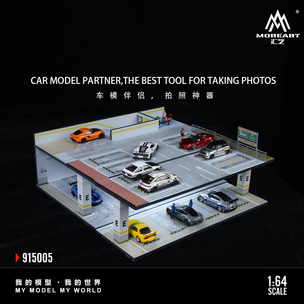 1/64Diorama Diecast Garage Model LED Parking Lot Scene Model Car Display Case US