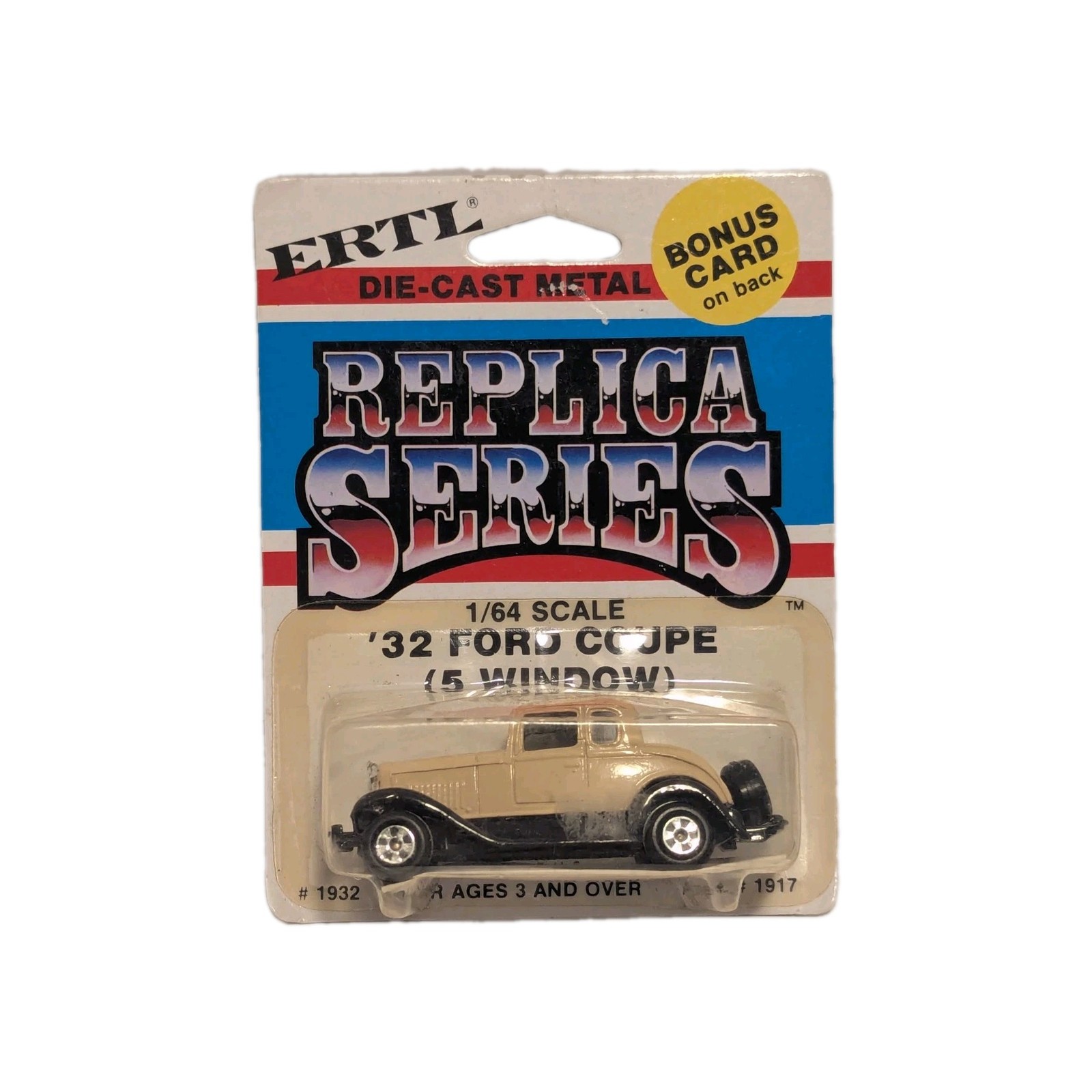 1980s Ertl Replica Series ’32 Ford 5-Window Coupe Tan/Black 1/64 Scale