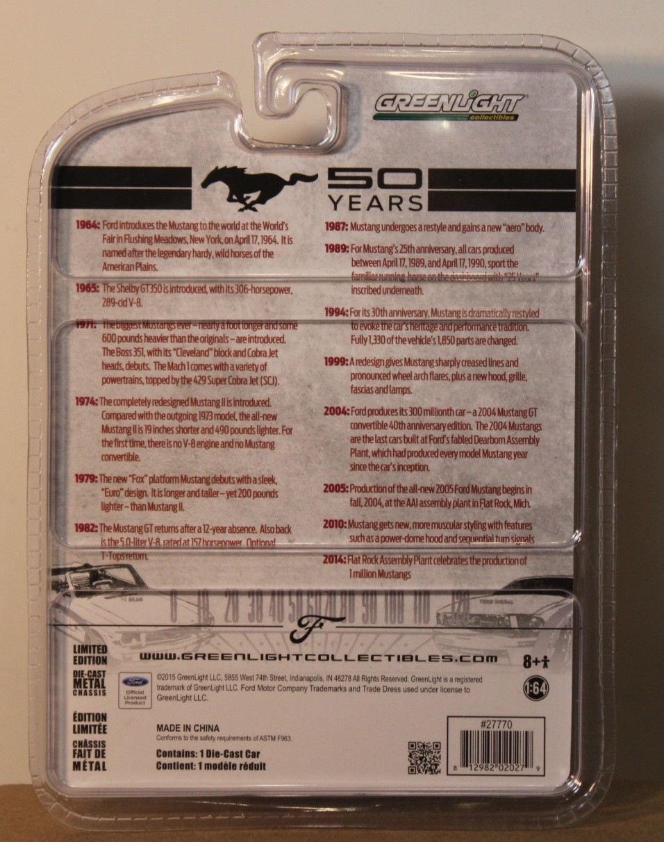 GreenLight Pursuit 50 Years 1993 Ford Mustang SSP Police Foxbody White 1:64