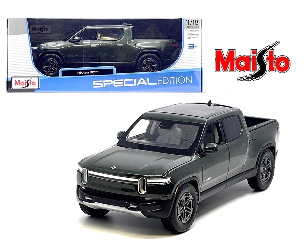 MAISTO RIVIAN R1T PICK UP TRUCK 1/18 DIECAST MODEL METALLIC GREEN 31466