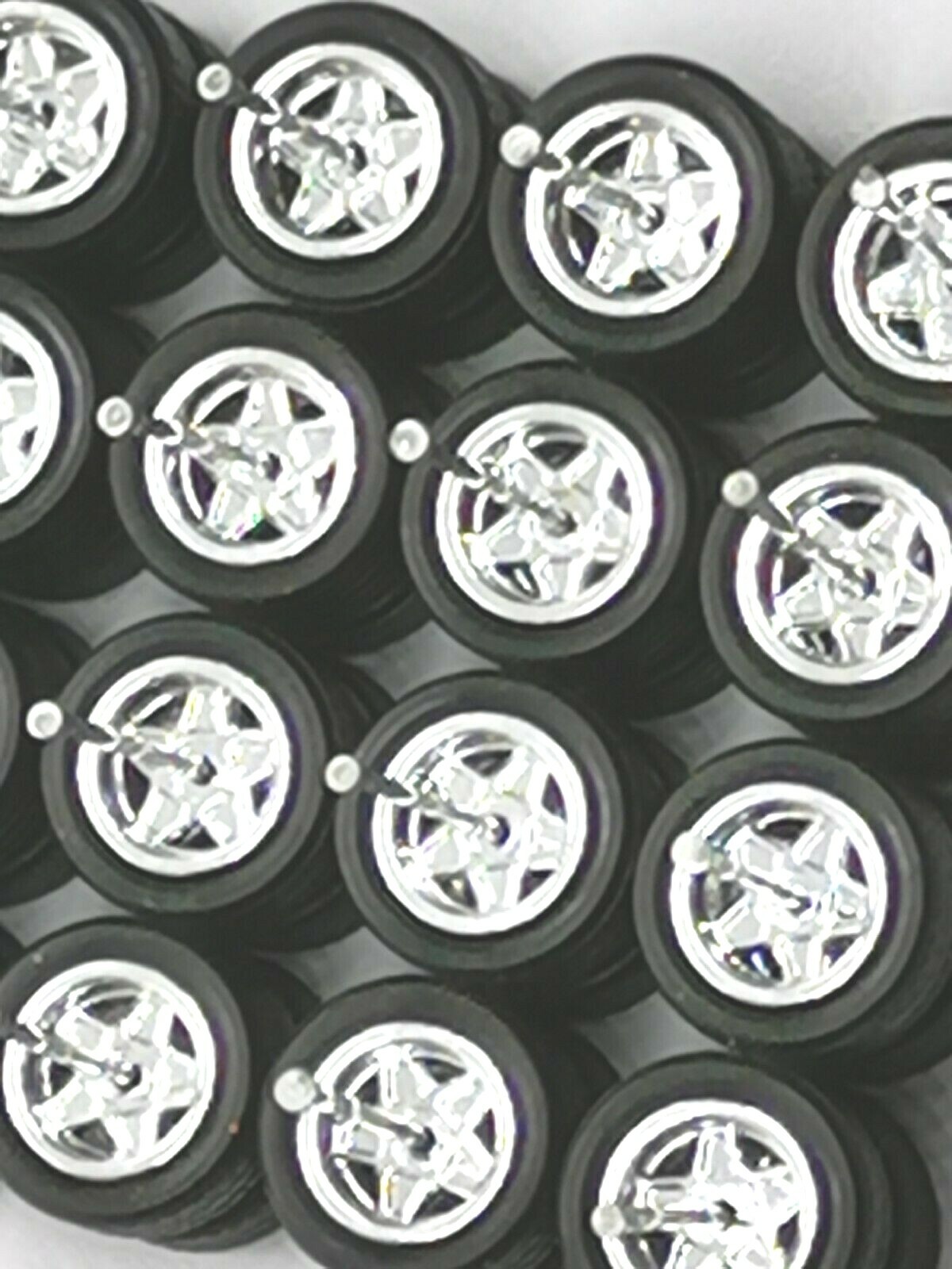 HOT WHEELS STAR REAL RIDERS WHEELS RUBBER TIRES CHROME 10MM 10 SETS 1/64