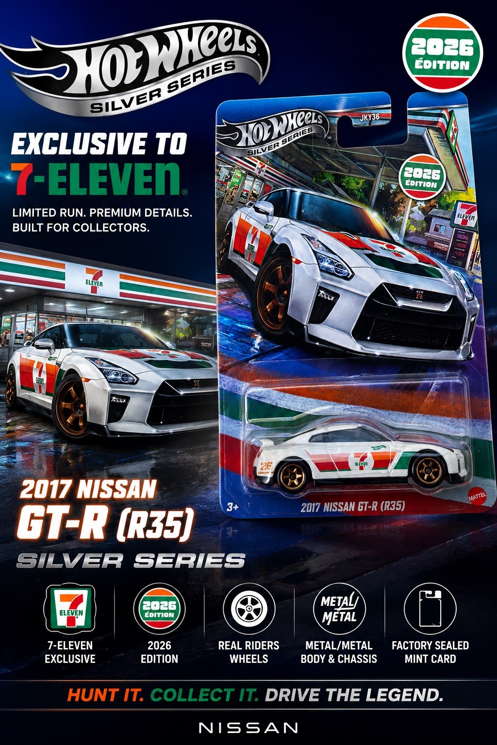 😃SHIPS FAST IN PROTECTOR Hot Wheels 2026 -2017 Nissan GTR 711 EXCLUSIVE EDITION