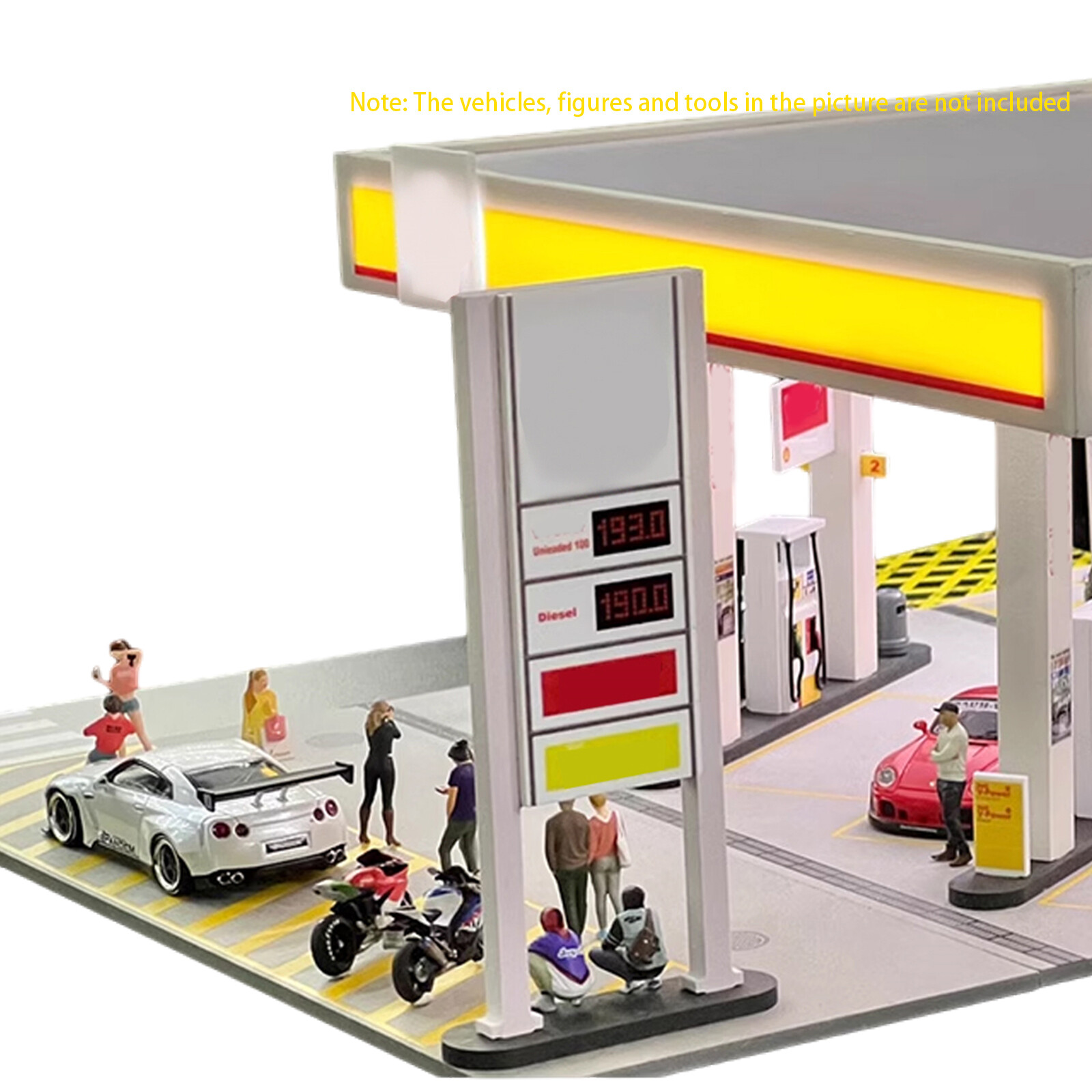 Diorama 1/64 Car Garage Model LED Lighting Gas Stations Parking Lot Scene Model